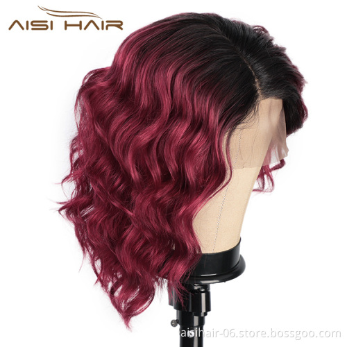 Aisi Hair Human Hair Ombre Red Short Bob Swiss Lace Wigs Body Wave 100% Brazilian Human Hair Lace Front Wigs For Black Women